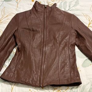Women's Brown Leather Zip-Front Jacket